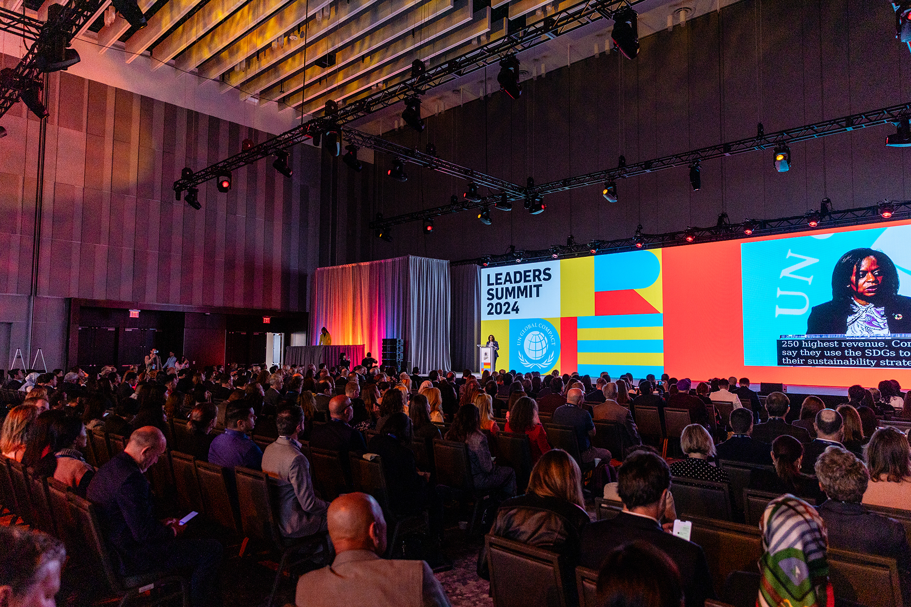 Sanda Ojiambo addressing the crowd at the Leaders Summit