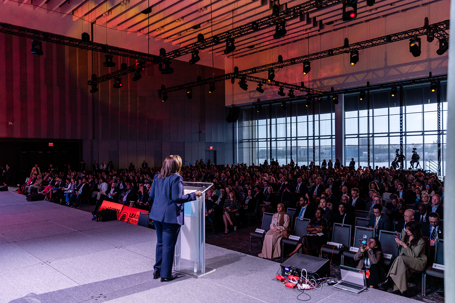 Sanda Ojiambo addressing the crowd at the Leaders Summit