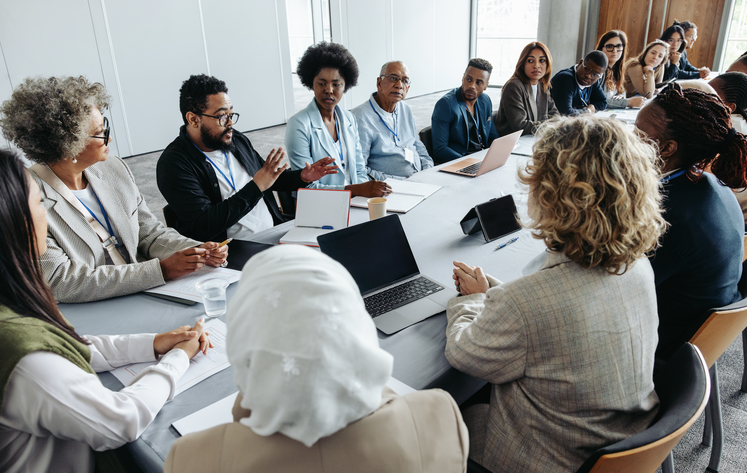 Meeting with a bunch of people at a table