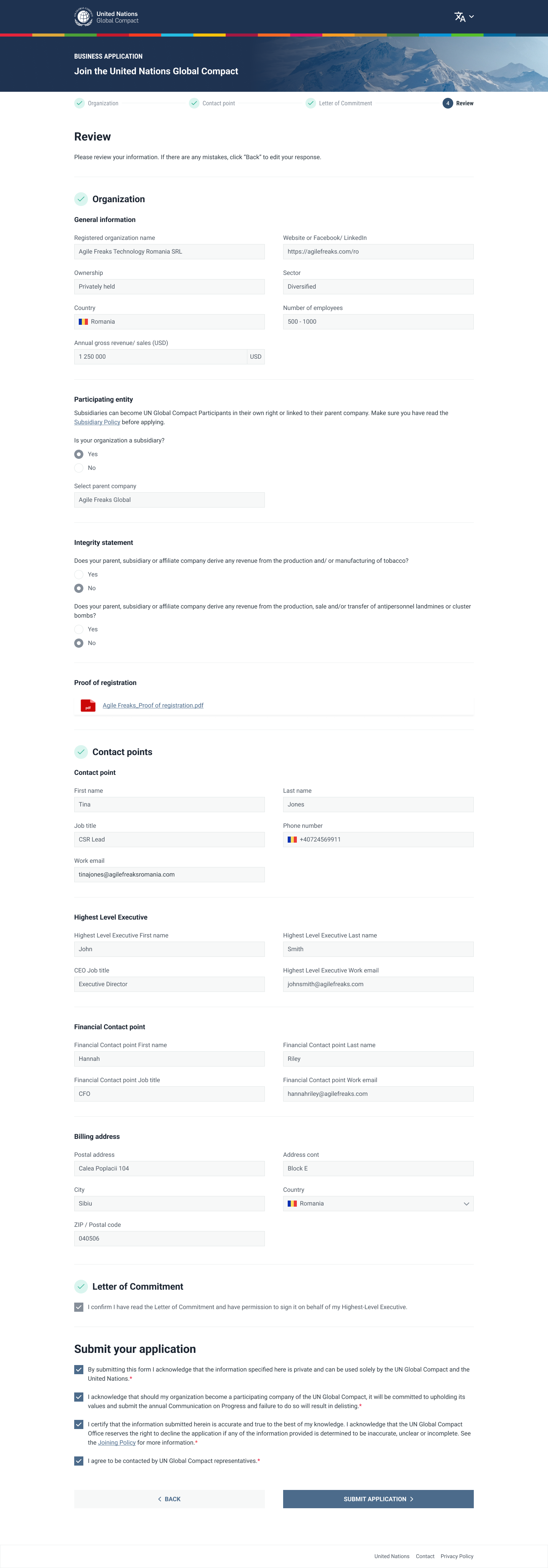 Business form step 4